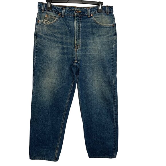 VTG Levis 550 Mens 90s Orange Tab Straight Leg Jeans Sz 38x34 Hemmed to 30.5”